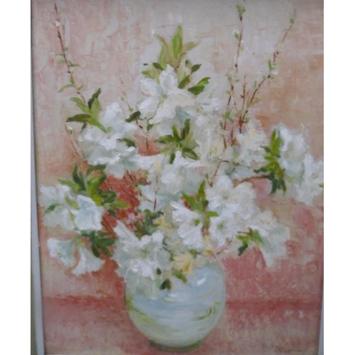 27 - Phyllis Weemaes'Azalea Time', still life of flowers in a vaseOil on board.... 