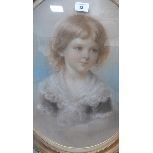 32 - British SchoolPortrait of a Victorian childSigned indistinctly and dated 1882, pastel.... 