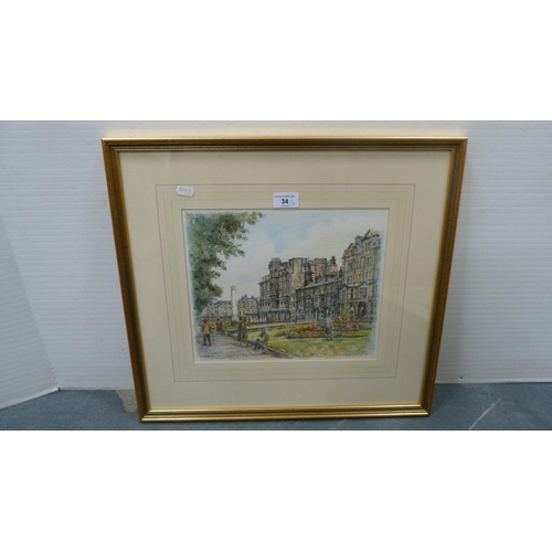 34 - John SibsonThornton Rust, SwaledaleWatercolour, and J Irwin, Town Square.  (2)... 