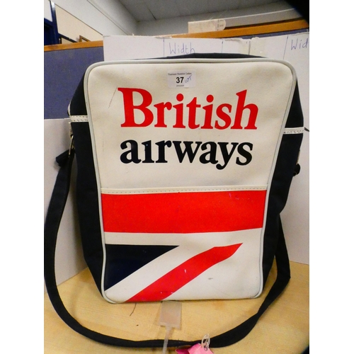 37 - British Airways flight bag, two crystal decanters and stoppers, and a cut glass ceiling light with d... 