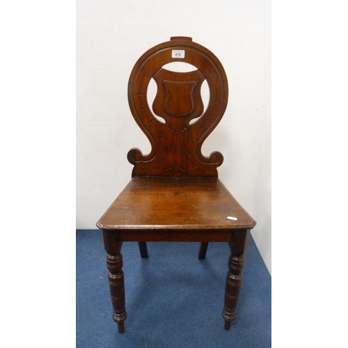 419 - Victorian mahogany spoon-back hall chair.