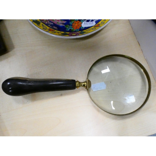 42 - Magnifying glass, Maling lustre bowls, modern Chinese plate, cake forks, cased set of six EP teaspoo... 