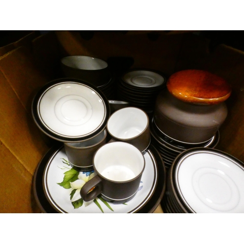 44 - Four cartons containing Hornsea 'Lancaster' pattern tea and dinnerwares, and others, similar.