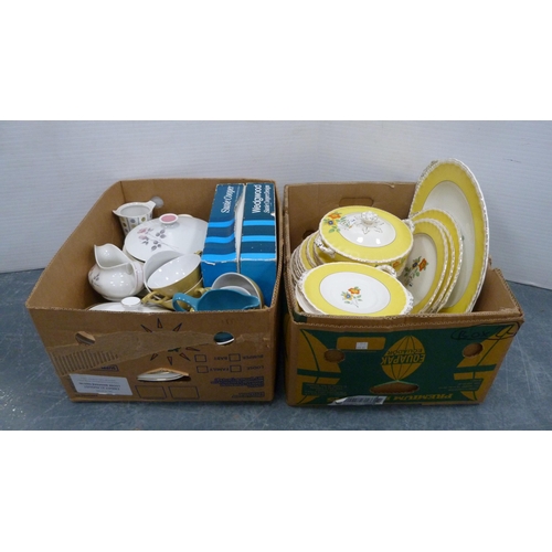 52 - Two cartons containing a collection of Susie Cooper 'Keystone' teawares, Royal Doulton tureens, Midw... 