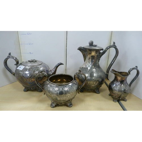 54 - EP and plated wares to include three-piece tea set, similar water pot, pewter quaichs, and a spirit ... 