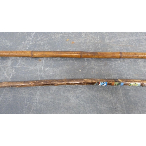 59 - Five assorted walking sticks to include a crook and a gnarled stick.  (5)