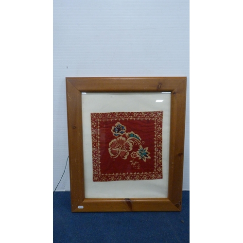 62 - Group of pictures to include Liz Stansbridge batik-style picture, framed textile, gilt frame, modern... 