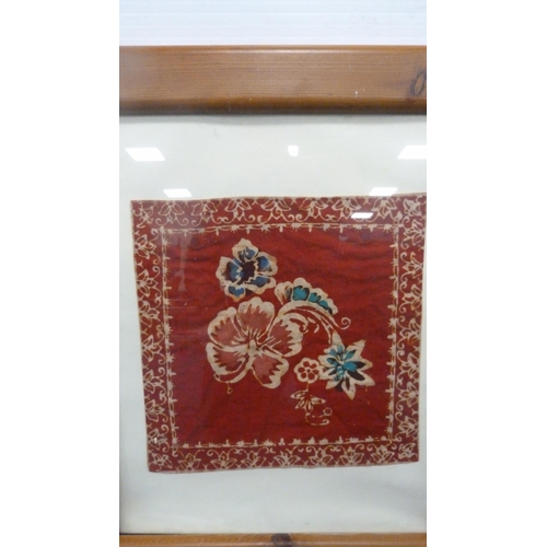 62 - Group of pictures to include Liz Stansbridge batik-style picture, framed textile, gilt frame, modern... 