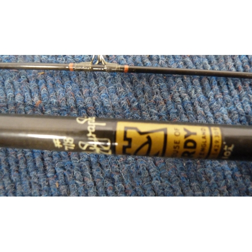 63 - Two-piece Hardy's graphite fishing rod in bag, Orvis Clearwater rod, another Orvis rod, graphite rod... 