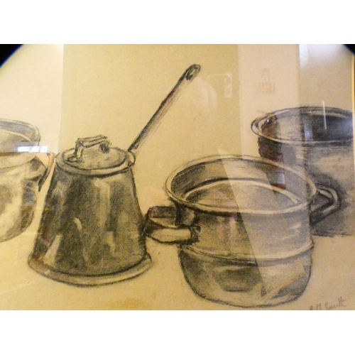 7 - BM 'Peggy' SmithStill life of pots and pansPastel.