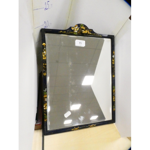 71 - Blue chinoiserie-framed dressing mirror on easel support.