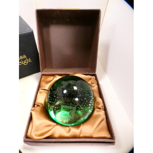 79 - Caithness glass paperweight, boxed, two other Caithness paperweights, and a boxed Langham Glass Hous... 