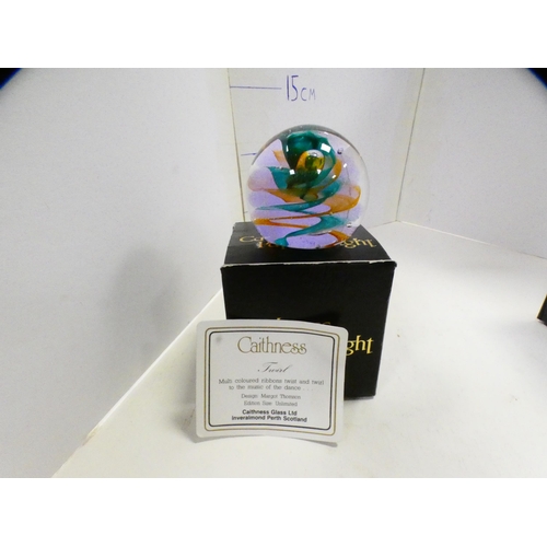 79 - Caithness glass paperweight, boxed, two other Caithness paperweights, and a boxed Langham Glass Hous... 