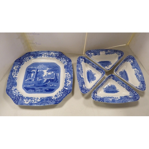 88 - Collection of Spode blue and white tablewares to include 'Italian' pattern, vase, frilly-rimmed dish... 