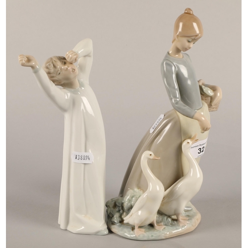 32 - Lladro woman feeding ducks with Lladro Sleepy head and two similar (4)