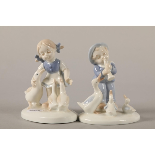 32 - Lladro woman feeding ducks with Lladro Sleepy head and two similar (4)