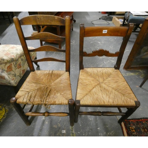 525 - Two rush seat country style chairs.