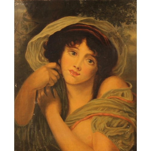 407 - 19TH CENTURY SCHOOL, bust length portrait of a young lady, oil painting on canvas, unsigned, 44cm x ... 