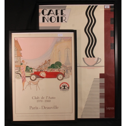 411 - Two framed posters, Club de L'Auto Paris and Cafe Noir. (2)