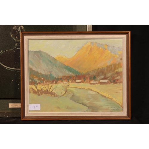 413 - MARION CROCKET, landscape, oil painting on board, signed lower right, 25cm x 32cm, a BARBA BARBARA T... 