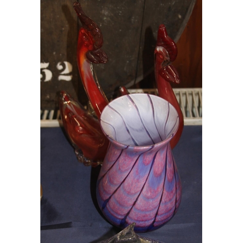 14 - Glassware to include two Murano style birds, art glass vase, paperweights, animal models etc.