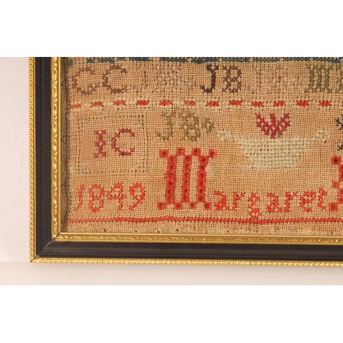 20 - Victorian needlework sampler with alphabet, numerals and vases of flowers etc. by Margaret Beattie, ... 