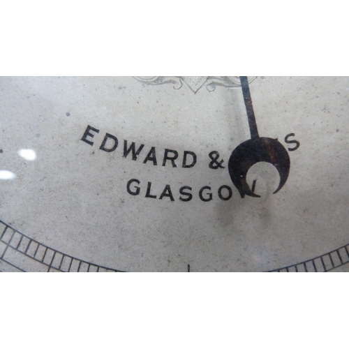 221 - Edward & Sons of Glasgow carved mahogany banjo barometer with thermometer gauge above a signed d... 