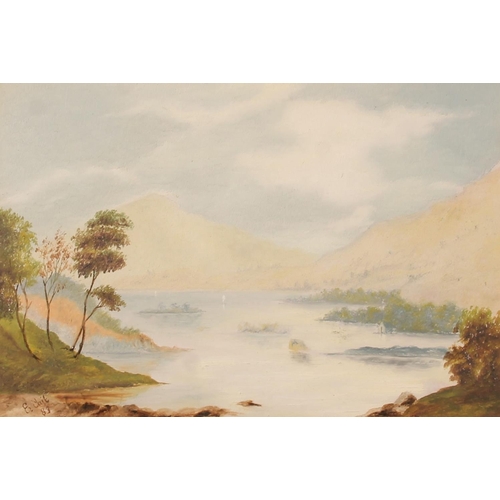 399 - E TAIT, loch scene, watercolour, signed and dated '83 lower left, 17cm x 25cm, frame 37cm x 47cm.