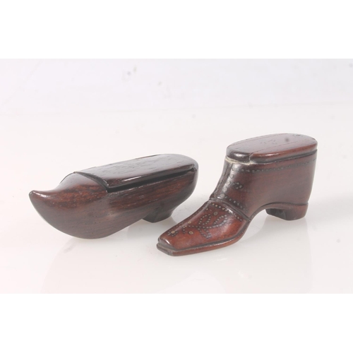 40 - Two carved treen snuff boxes in the form of shoes or boots. (2)