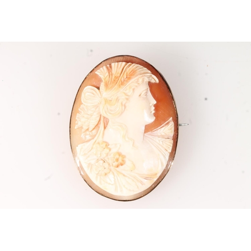 422 - Yellow metal mounted cameo brooch, 17.5g gross.