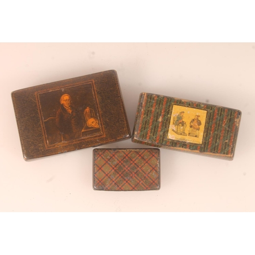 43 - Mauchline tartanware snuff box decorated in Hunting McPherson tartan, another decorated with Souter ... 