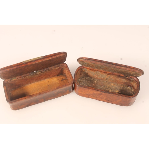 56 - Four antique burr wood snuff boxes, the largest 10cm long. (4)