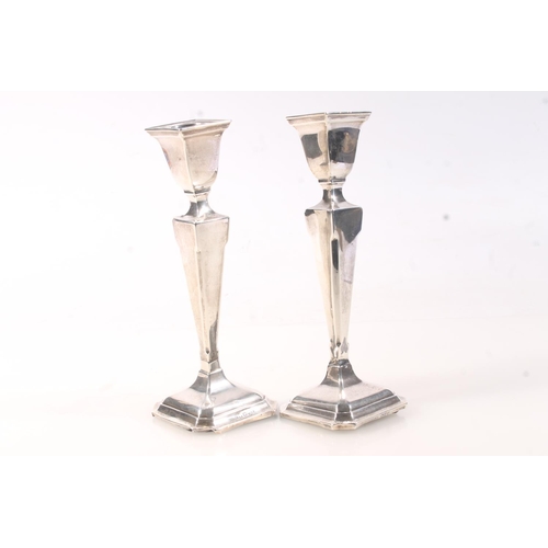 427C - Pair of Arts & Crafts era silver candlesticks by AW, Chester 1923, 18cm tall.