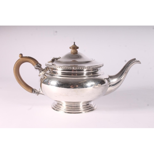 37 - Geo. V three piece silver tea service, the teapot with bakelite finial and loop handle, Blackmore an... 