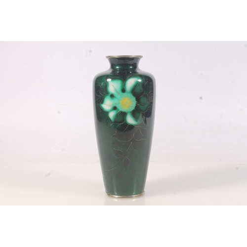 449 - Japanese green cloisonne enamel vase, The shouldered vase with flowerhead to the exterior, white met... 