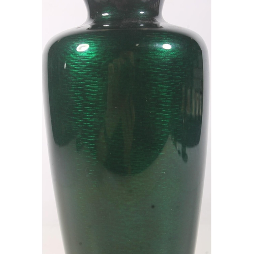 449 - Japanese green cloisonne enamel vase, The shouldered vase with flowerhead to the exterior, white met... 