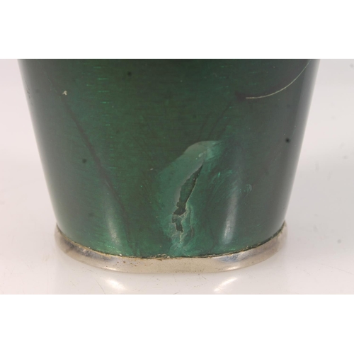 449 - Japanese green cloisonne enamel vase, The shouldered vase with flowerhead to the exterior, white met... 