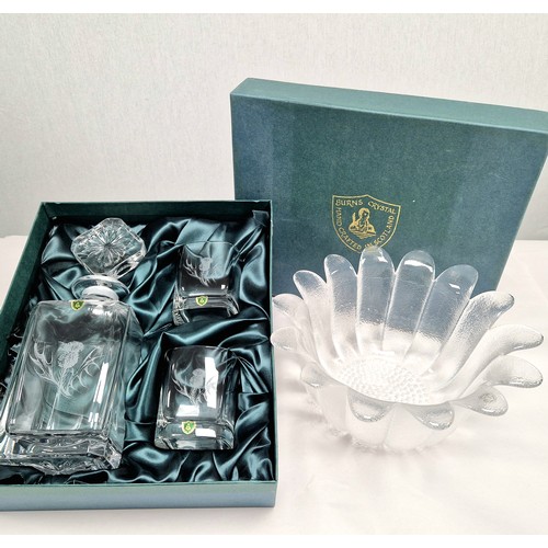 246 - Burns Crystal boxed decanter set and a Dartington Crystal daisy bowl with box