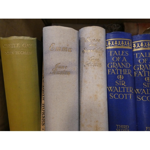73 - Three cartons containing topical books to include Myths of Greece and Rome, four leather-bound Waver... 