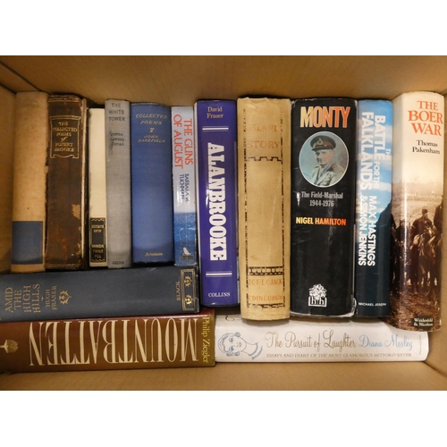 74 - Three cartons containing topical books to include Hitler, The Boer War, Field Marshal Montgomery, Mo... 