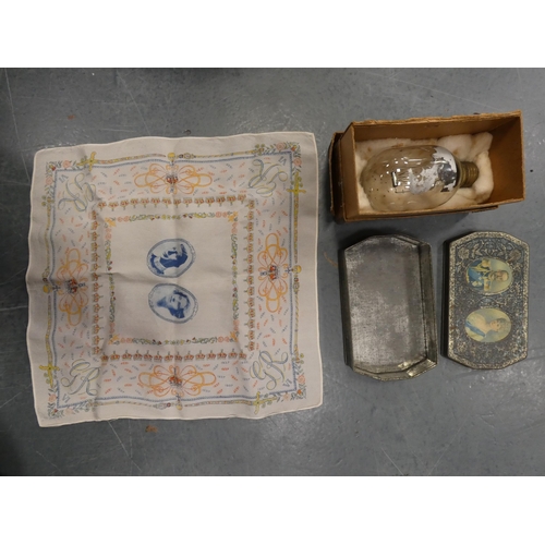 96 - Aluminium jelly pan, box camera, Dansette 222 transistor radio, commemorative tin etc.