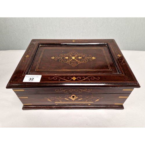 32 - Brass inlaid wooden jewellery box