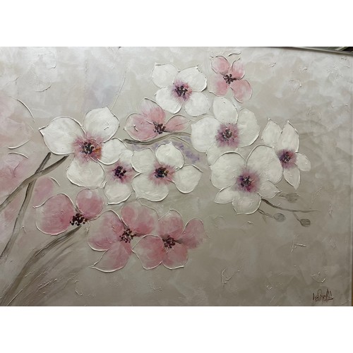 665 - Large oil painting depicting flowers, signed instinctively 