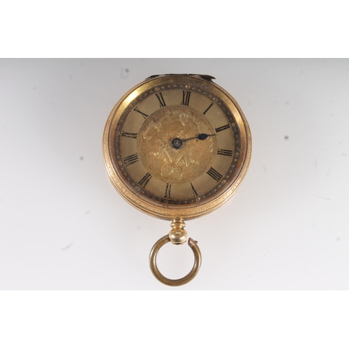 205 - 18ct yellow gold open faced pocket watch, the gold coloured dial with Roman Numeral chapter ring, 32... 