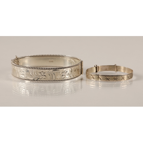 186 - Silver bangle and baby bangle (2) 27g gross