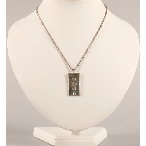 195 - Silver ingot necklace, London 1977, 22g