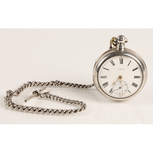 57 - Silver pocket watch P. Minck of Inverness, case, and chain with T-bar, watch and case hallmarked Lon... 