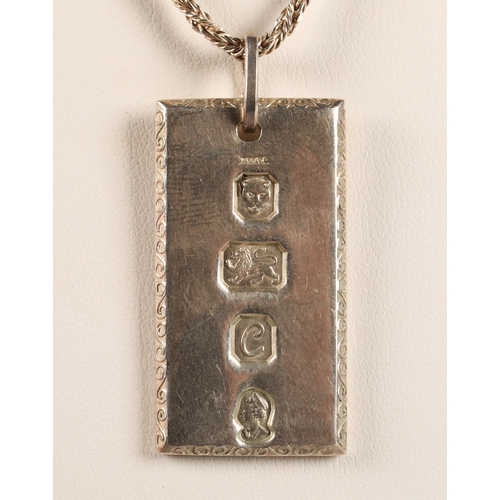 195 - Silver ingot necklace, London 1977, 22g