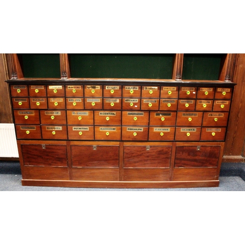 484 - 20th Century mahogany apothecary multi drawer cabinet, the bookcase top with dentil work cornice and... 
