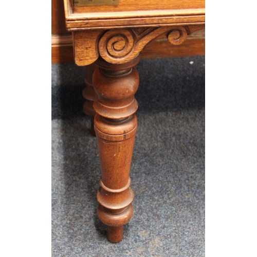 485 - Antique mahogany brass bound campaign table, the top opening to reveal a fitted interior, all raised... 